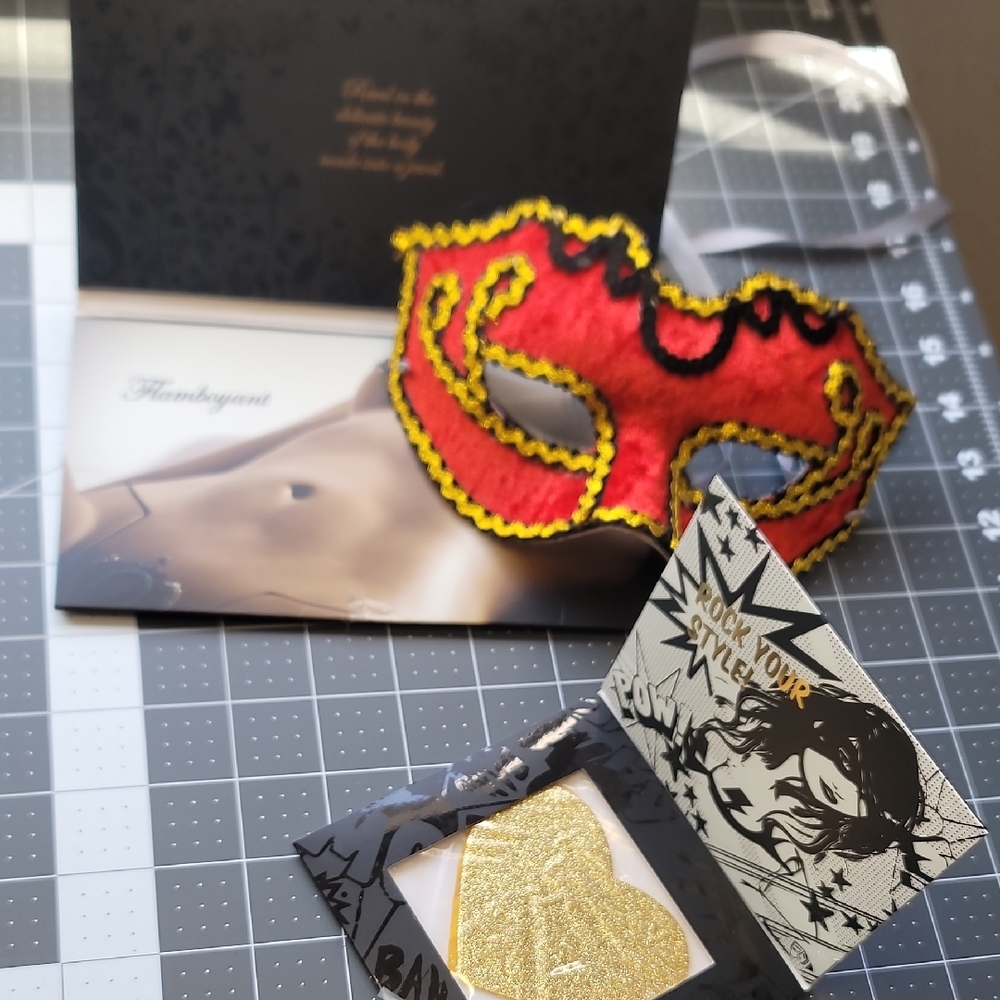 Flamboyant Red and Gold Sequin Masquerade Body Jewel Bundle